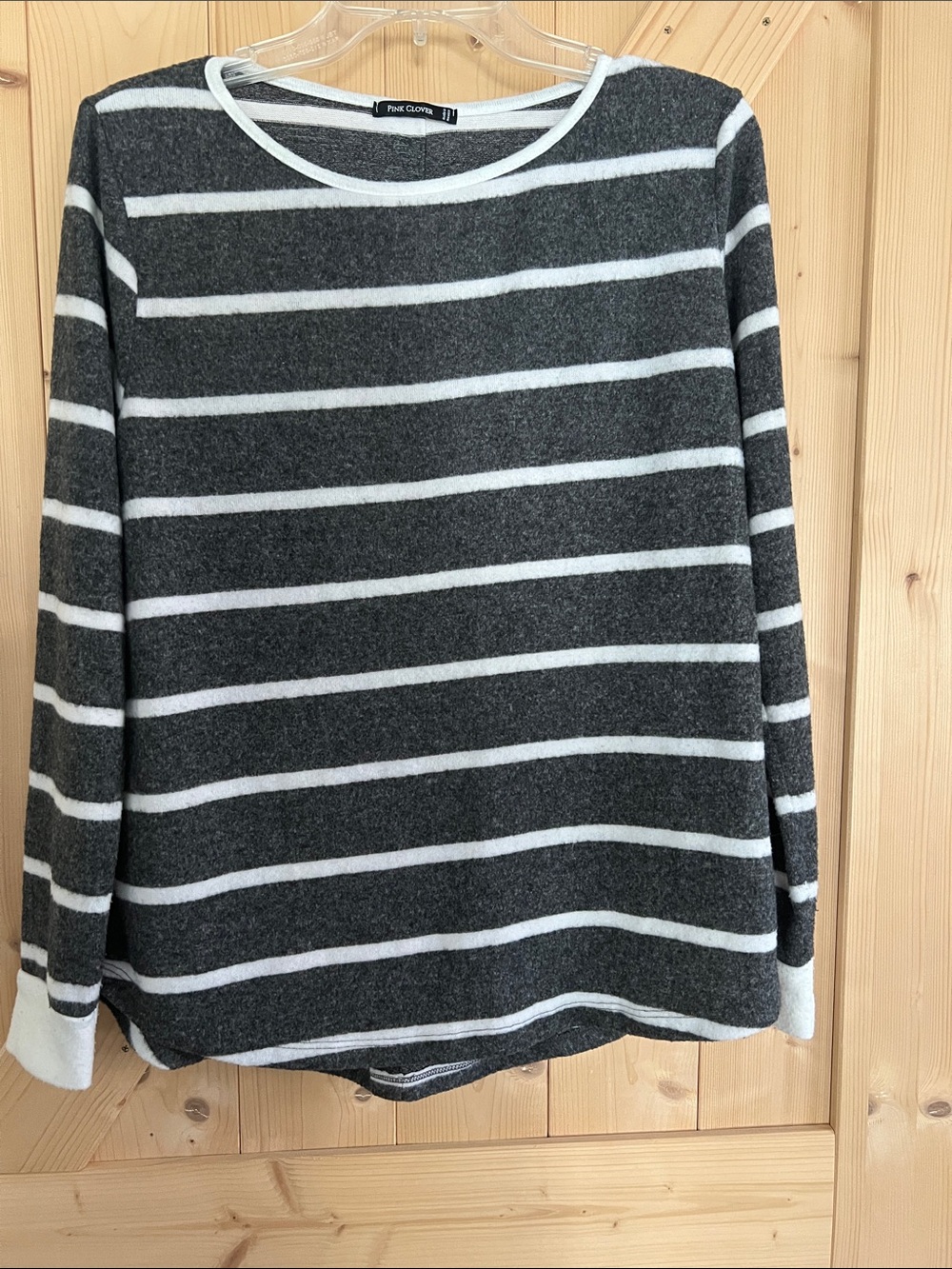 Pink Clover Gray & White Striped Long-Sleeve Crewneck
